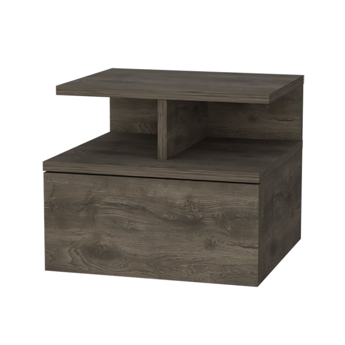 FMFURNITURE - Velador Flotante 1 Cajón - Café Oscuro 29.5x35.6x33.6 cm
