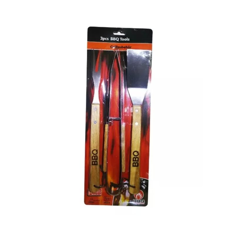 GENERICO - Set Para Asado Parrilla Metalicos 3 Piezas Barbacoa