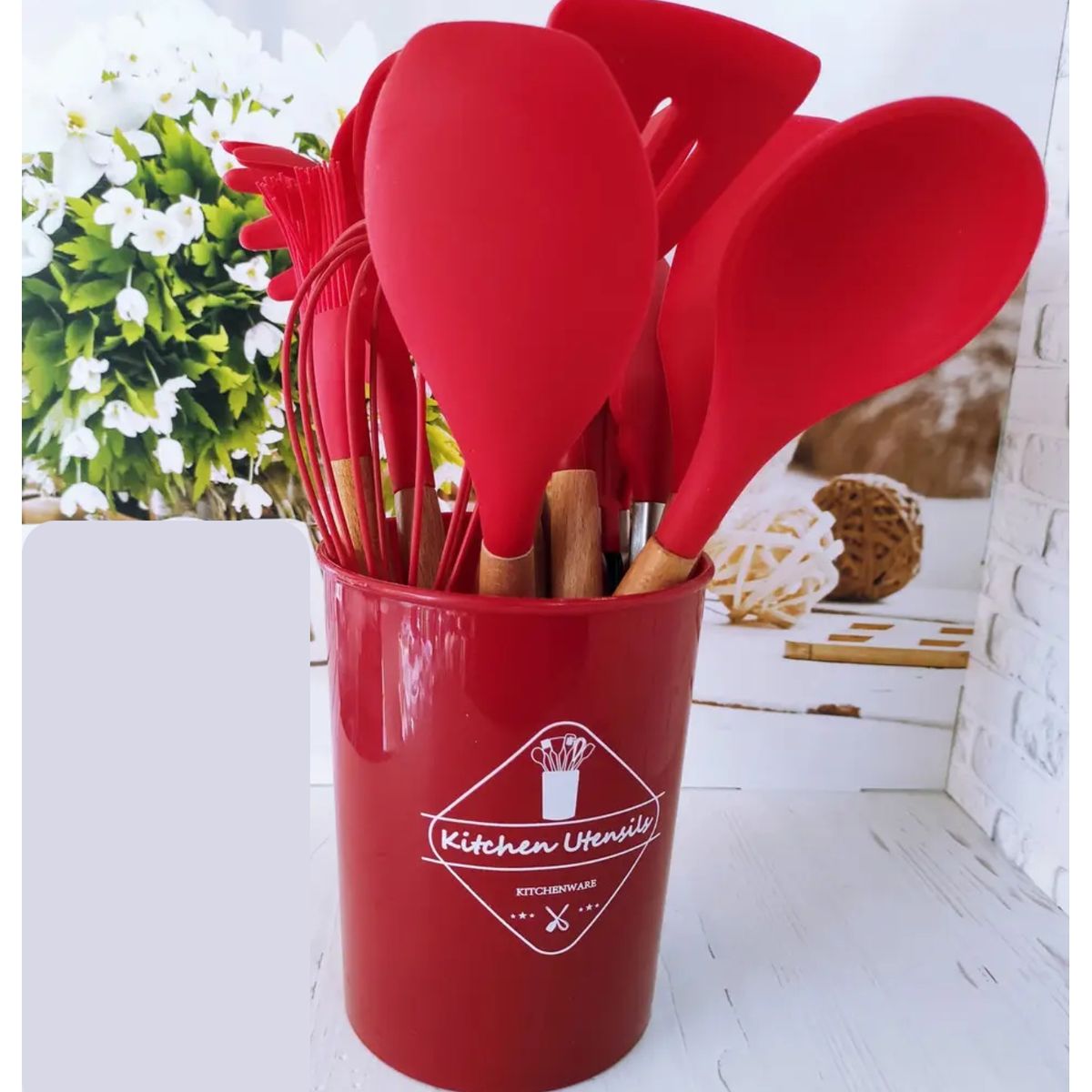 GENERICO - Juego Utensilios De Cocina Silicona Antiadherentes 12 PIEZAS rojo