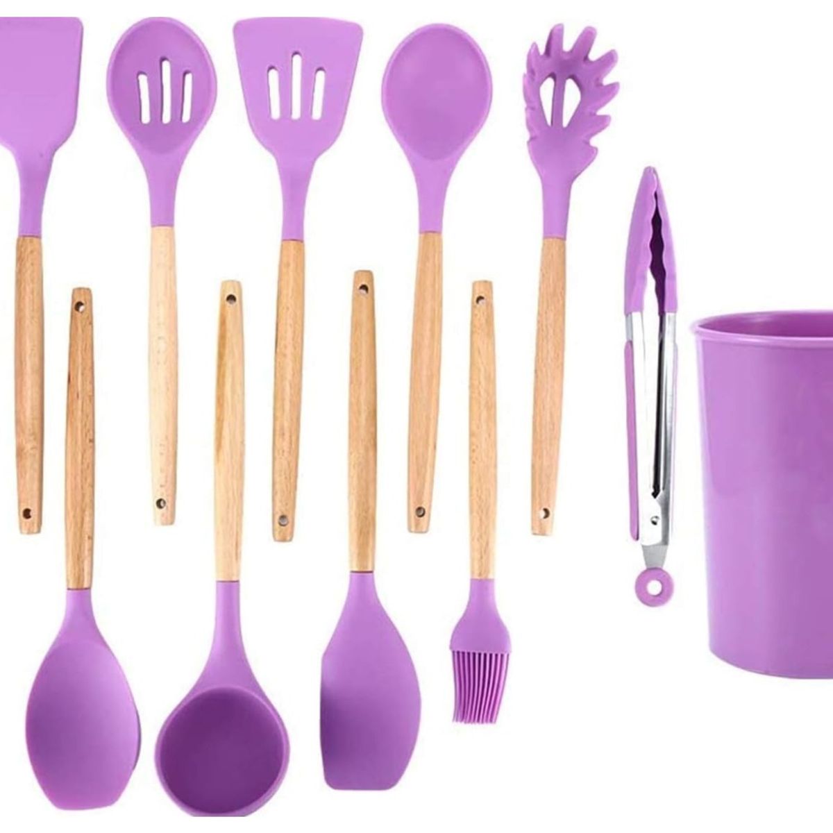 GENERICO - Juego Utensilios De Cocina Silicona Antiadherentes 12 PIEZAS morado