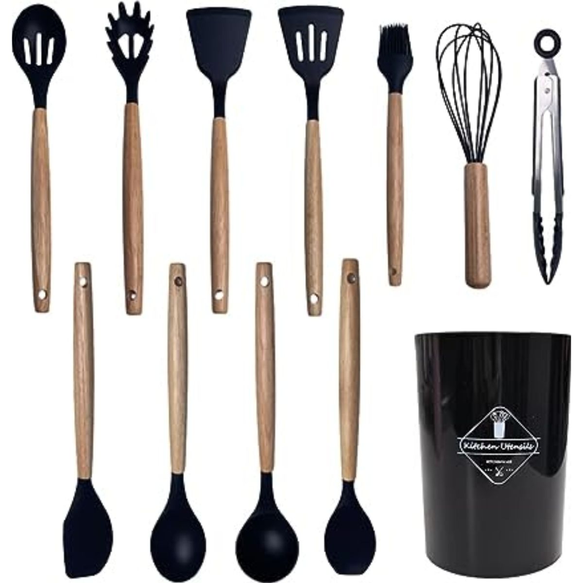 GENERICO - Juego Utensilios De Cocina Silicona Antiadherentes 12 PIEZAS negro
