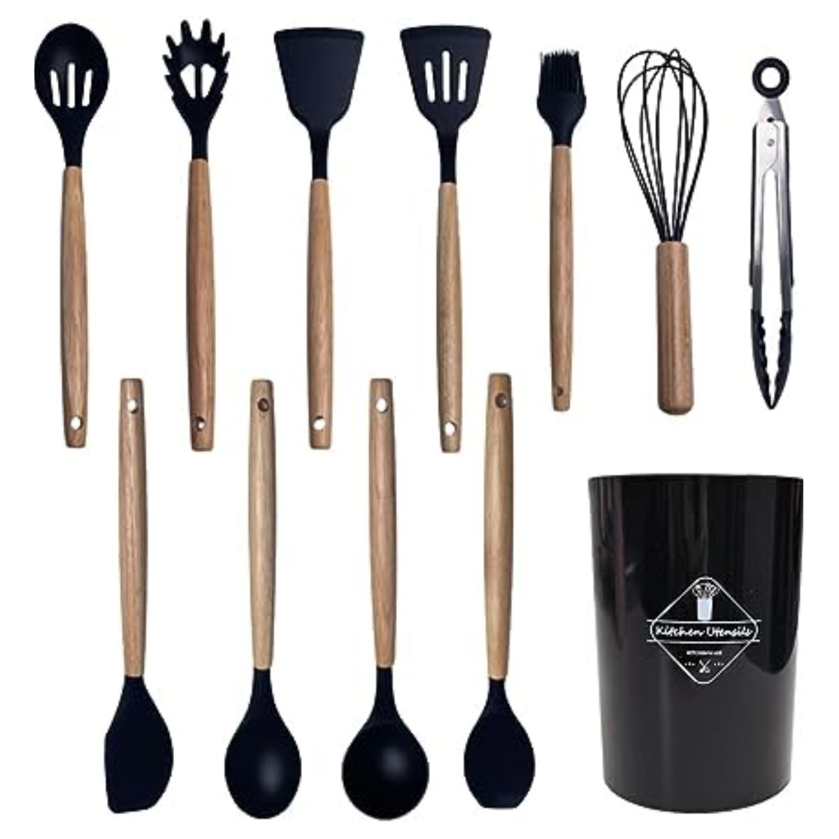 GENERICO - Juego Utensilios De Cocina Silicona Antiadherentes 12 PIEZAS negro