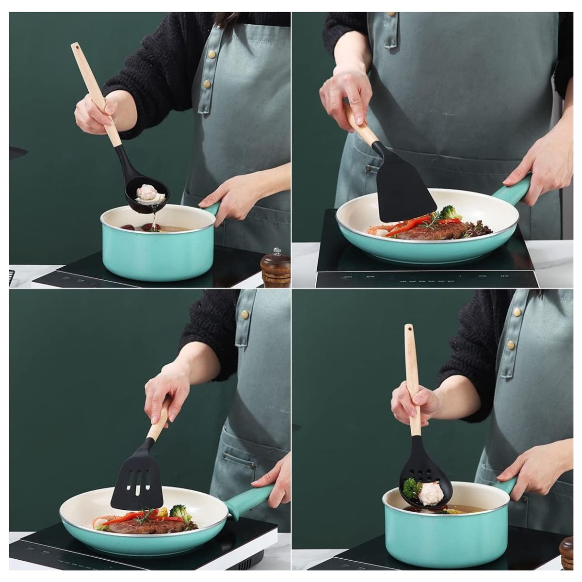 GENERICO - Juego Utensilios De Cocina Silicona Antiadherentes 12 PIEZAS negro