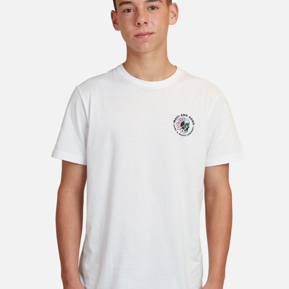 MAUI AND SONS - Polera Surf Company Kalaka Flowers Juvenil Hombre Blanco