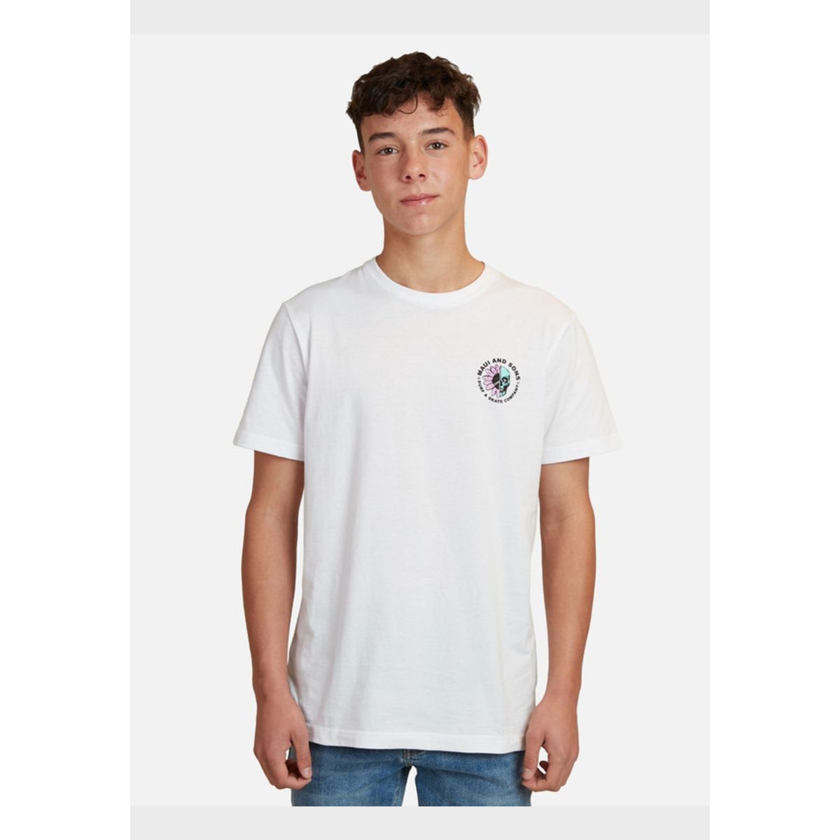 MAUI AND SONS - Polera Surf Company Kalaka Flowers Juvenil Hombre Blanco