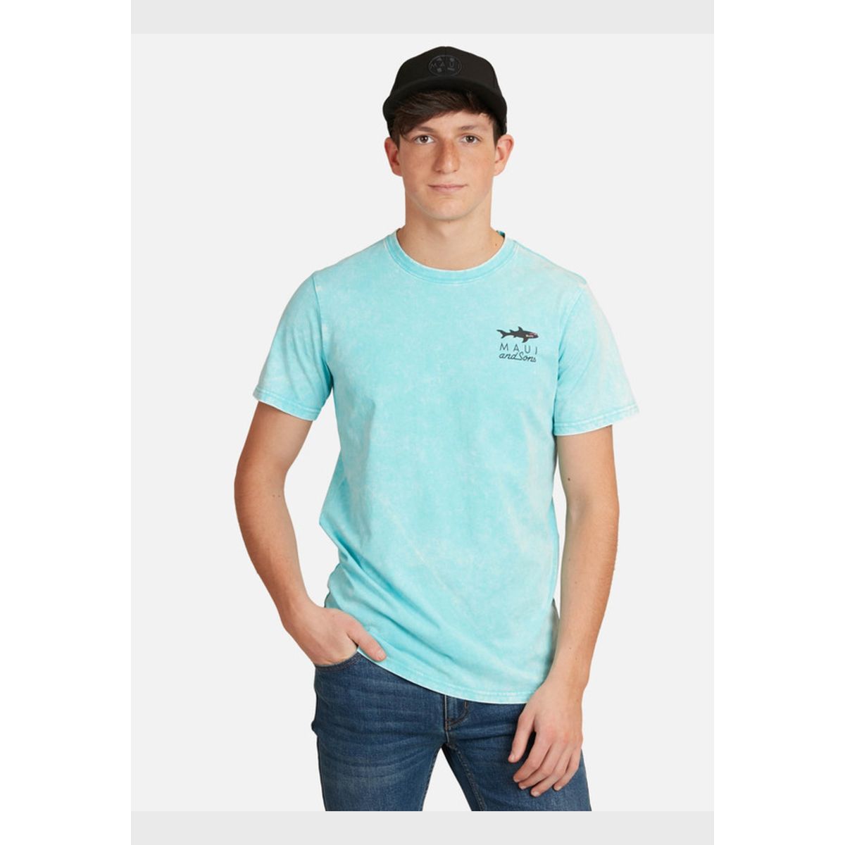 MAUI AND SONS - Polera Shark Mini Juvenil Hombre Celeste