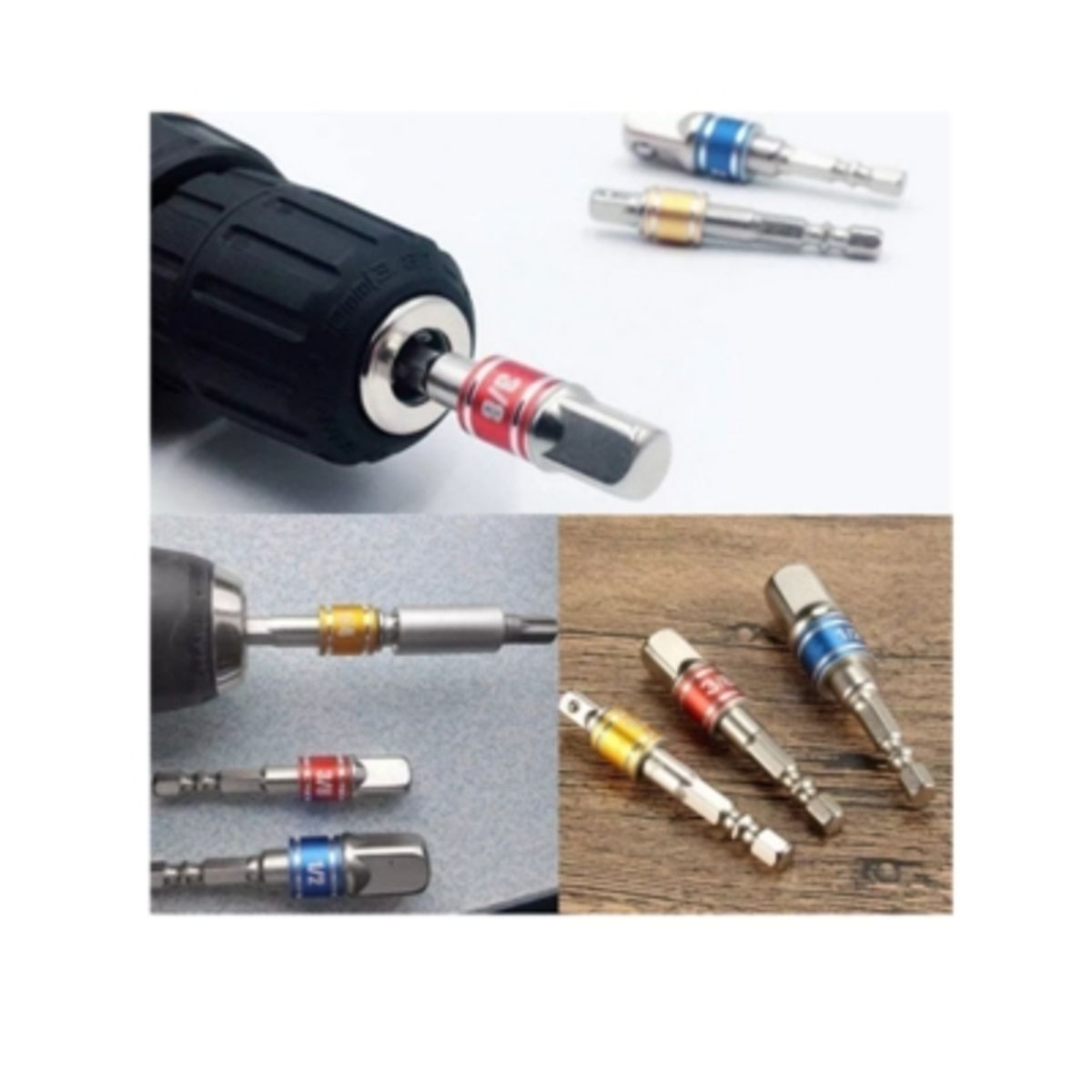 GENERICO - Set 3 Adaptadores De Dados Taladro Extensión 1/4, 3/8, 1/2