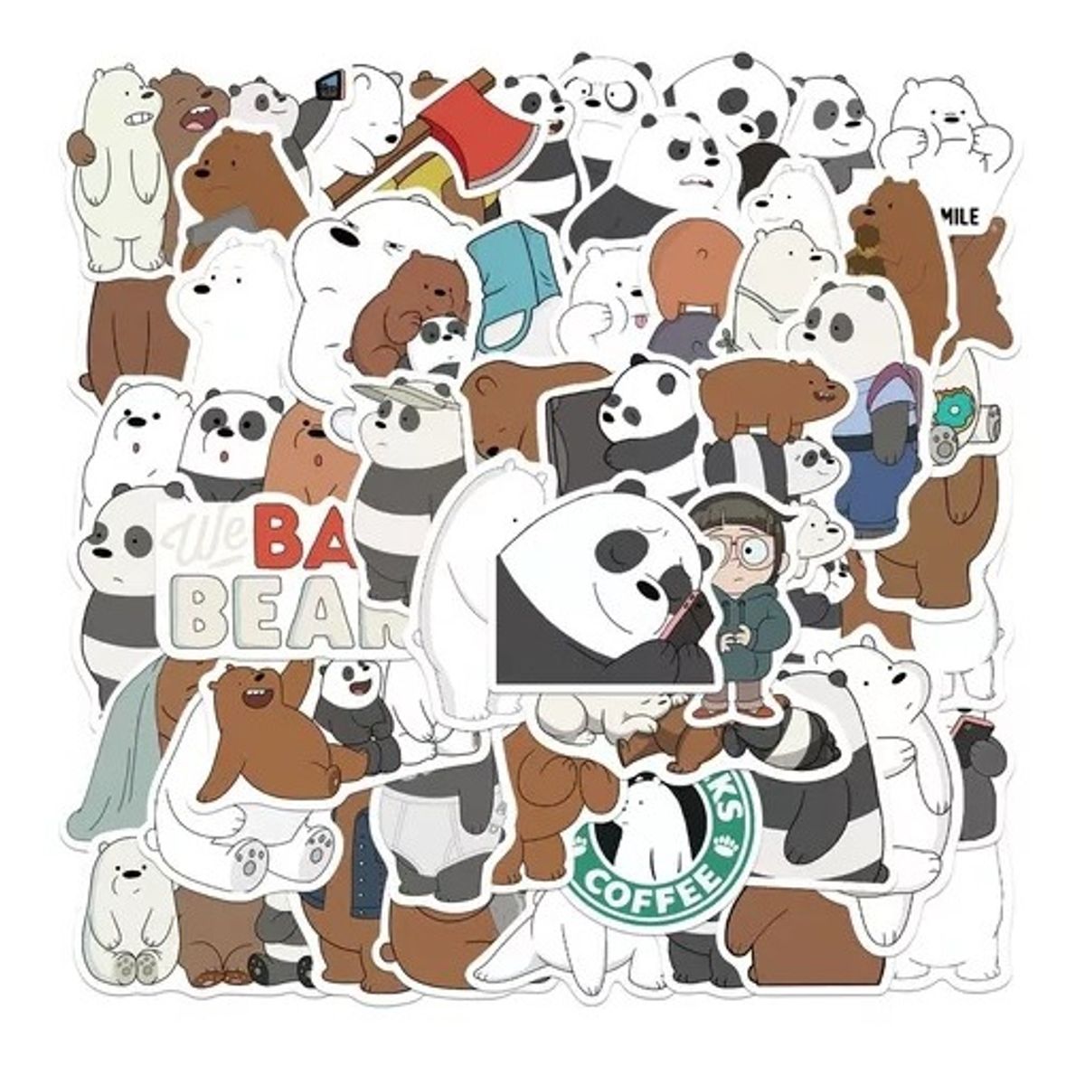 GARSIL - 50 Stickers De We Bare Bears - Etiquetas Autoadhesivas