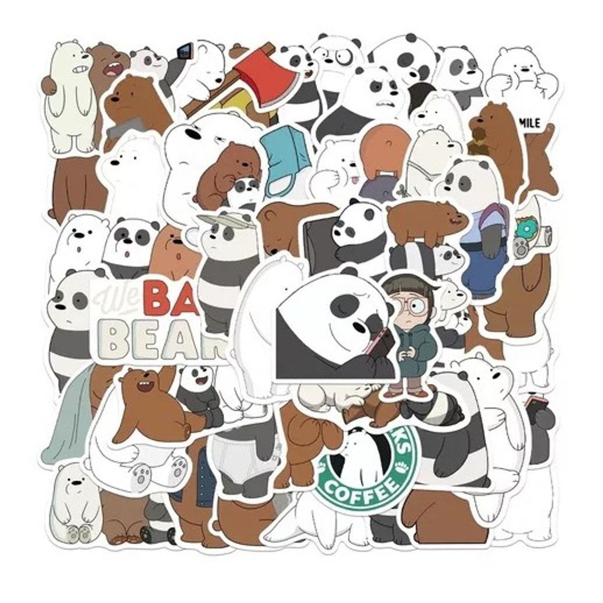 GARSIL - 50 Stickers De We Bare Bears - Etiquetas Autoadhesivas