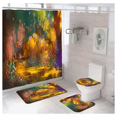 GENERICO - SET de baño 4 piezas CON HERMOSO DISEÑO BOSQUE CALIDO