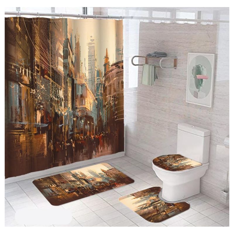 GENERICO - SET de baño COMPLETO 4 piezas  CON GERMOSO DISEÑO ESTAMPADO