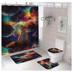 GENERICO - SET de baño COMPLETO 4 piezas CON DISEÑO LOBO ESPACIAL