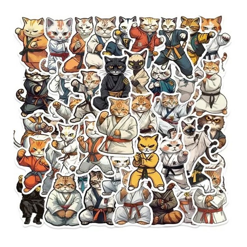 GARSIL - 50 Stickers De Gato Luchador Kawaii  - Etiquetas Autoadhesivas