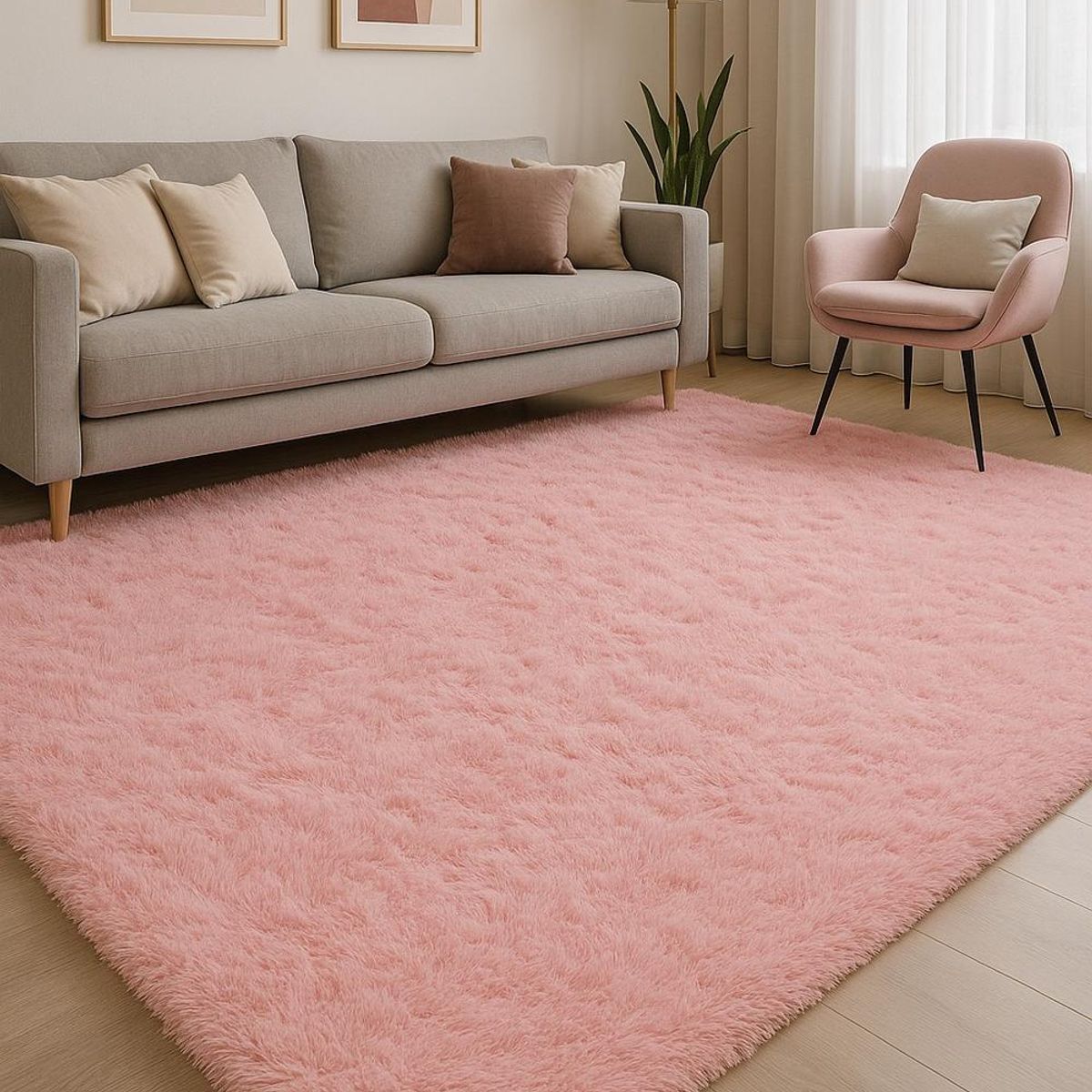 CLEMS CORTINAS - Alfombra Peluda Shaggy Rosa 200x220 Clems