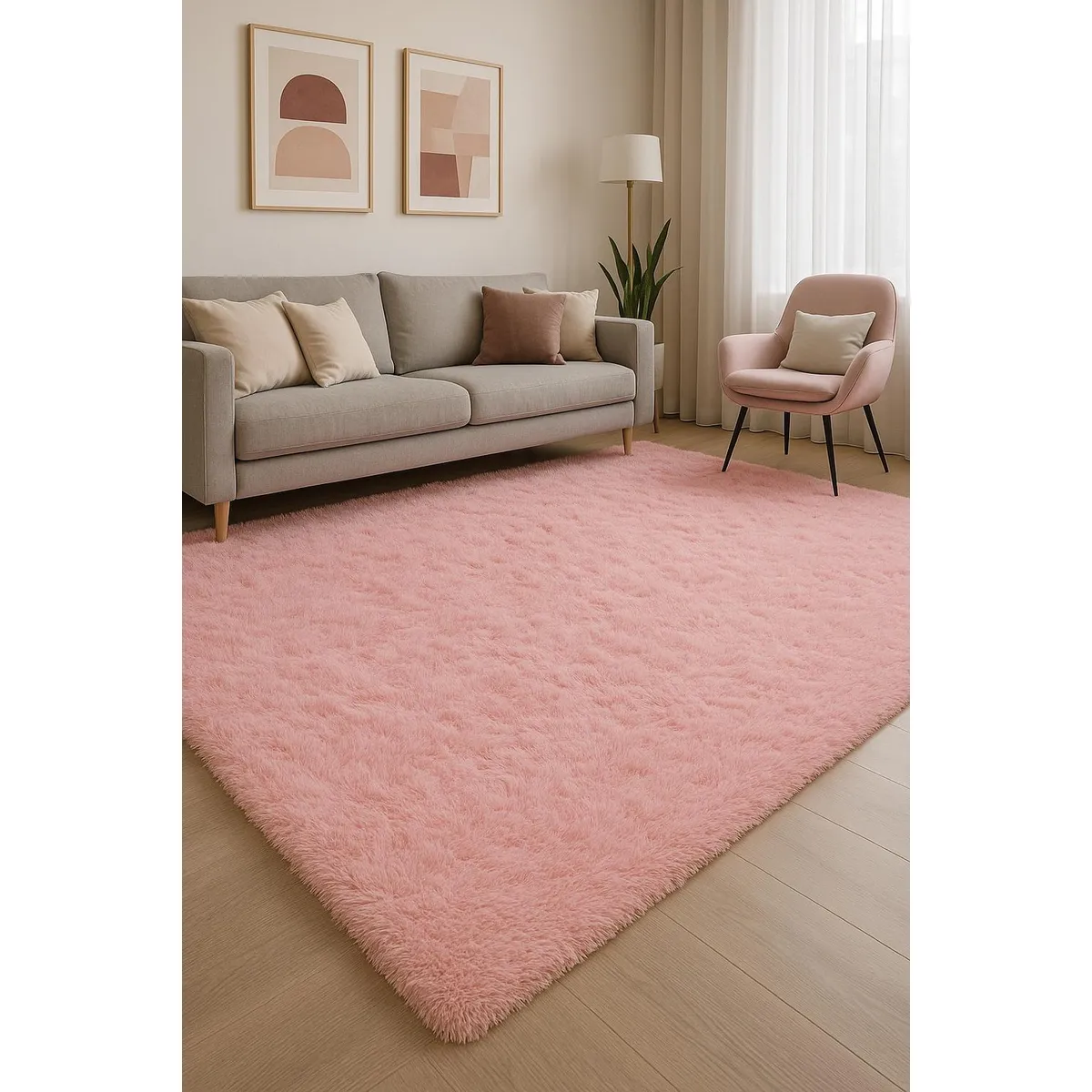 CLEMS CORTINAS - Alfombra Peluda Shaggy Rosa 200x220 Clems