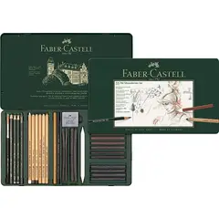 FABER-CASTELL - Estuche de metal con 33 piezas Pitt Monochrome