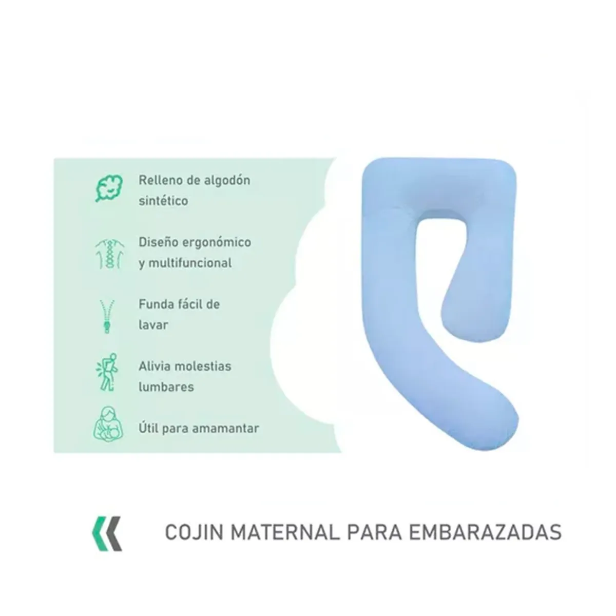 GENERICO - Cojín Almohada Maternal U  Funda Extra Suave Azul