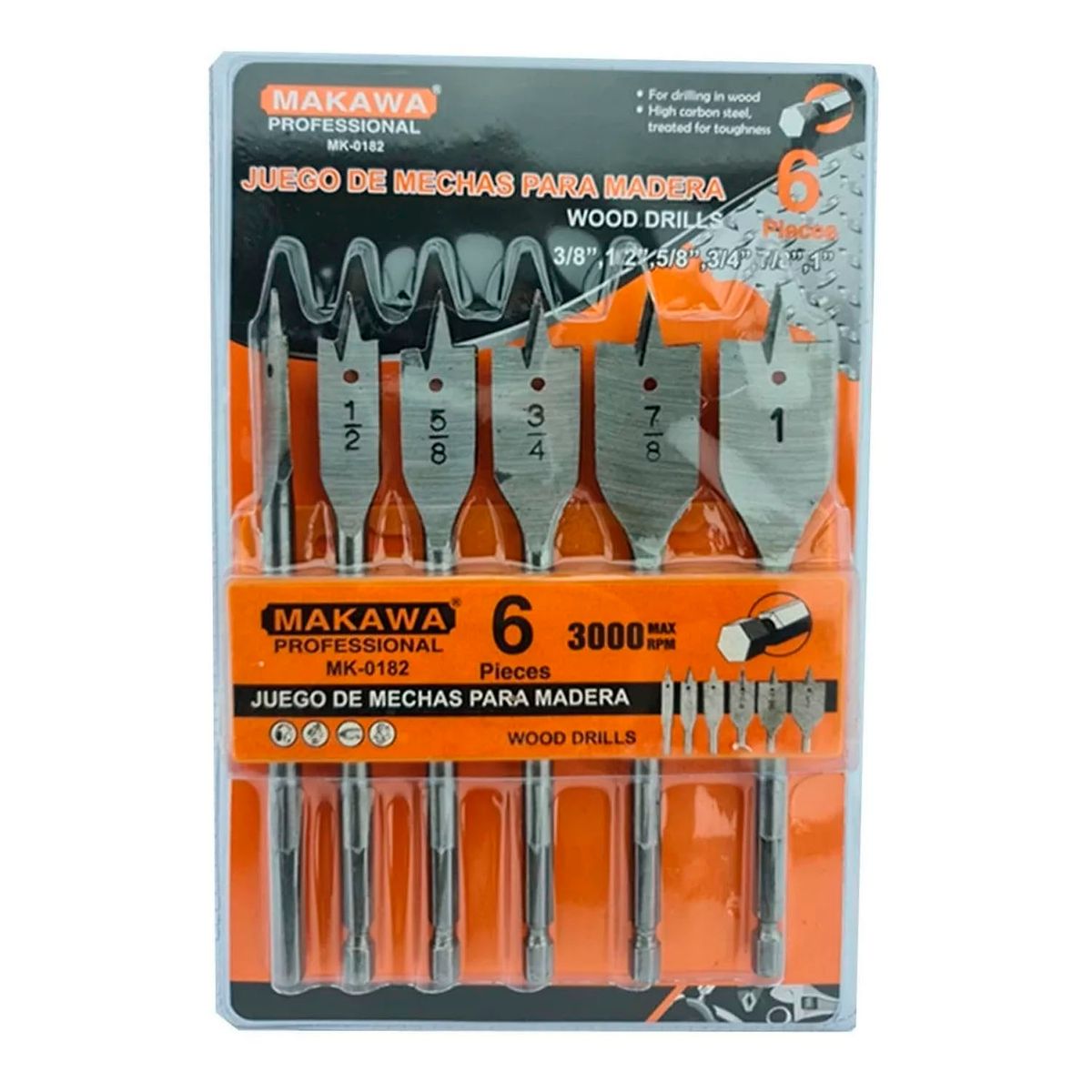 MAKAWA - Kit Juego Set De Mecha De Madera Para Taladro 6 Pieza Makawa