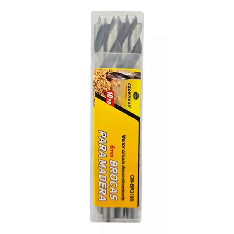 GENERICO - Kit Set Juego Brocas Para Madera 6mm 10 Piezas Crownman