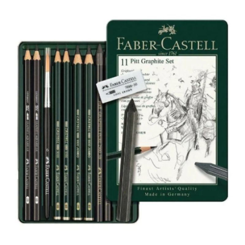 FABER-CASTELL - Estuche de metal con 11 piezas Pitt Grafito