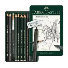 FABER-CASTELL - Estuche de metal con 11 piezas Pitt Grafito