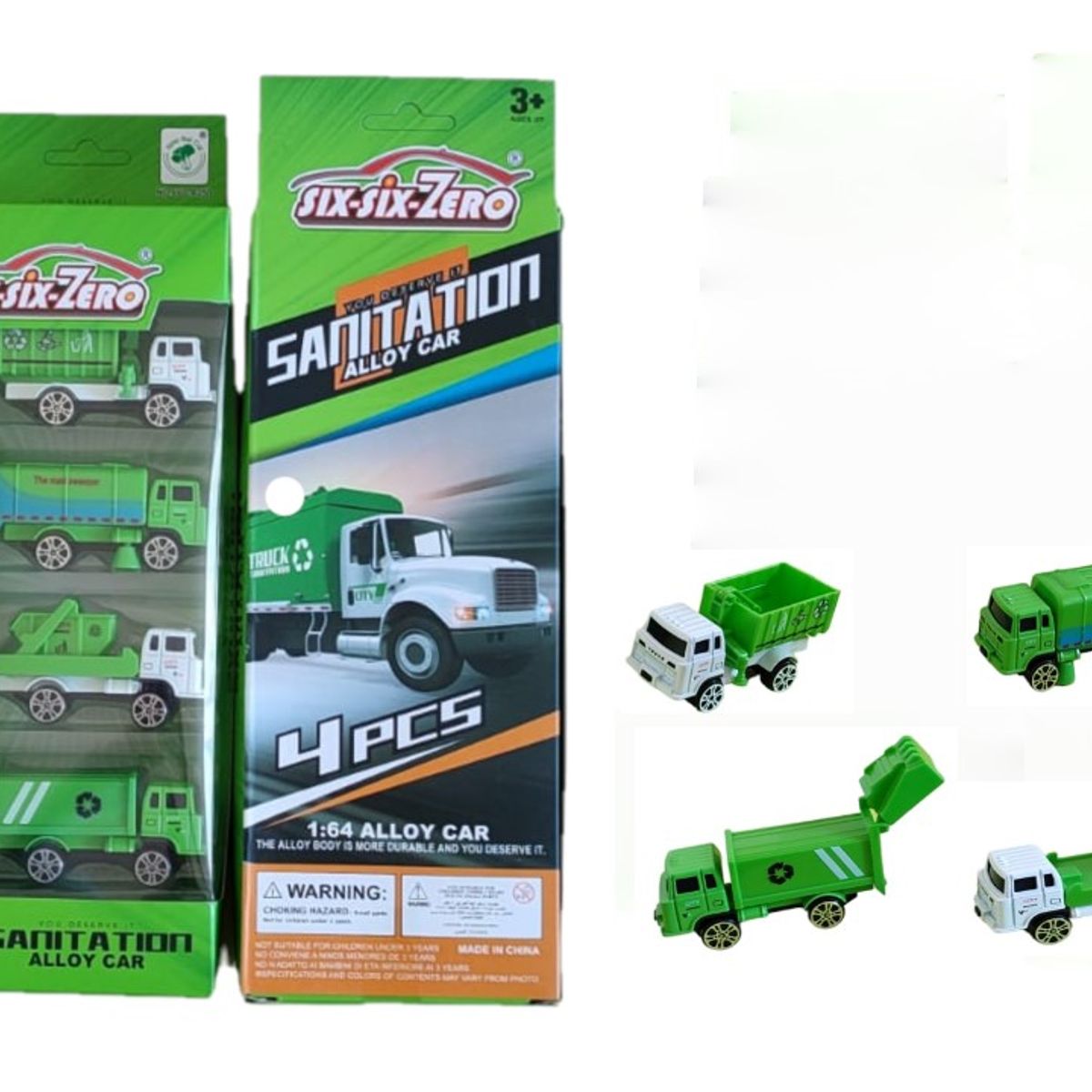 GENERICO - CAMION DE BASURA, SET DE 4 VEHICULOS METALICOS