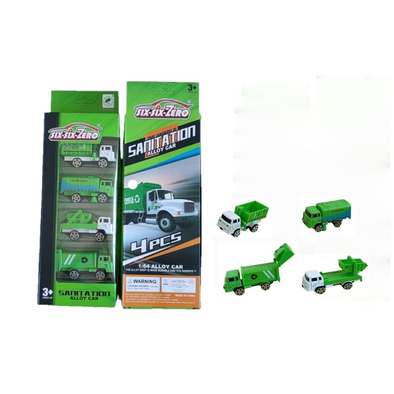 GENERICO - CAMION DE BASURA, SET DE 4 VEHICULOS METALICOS