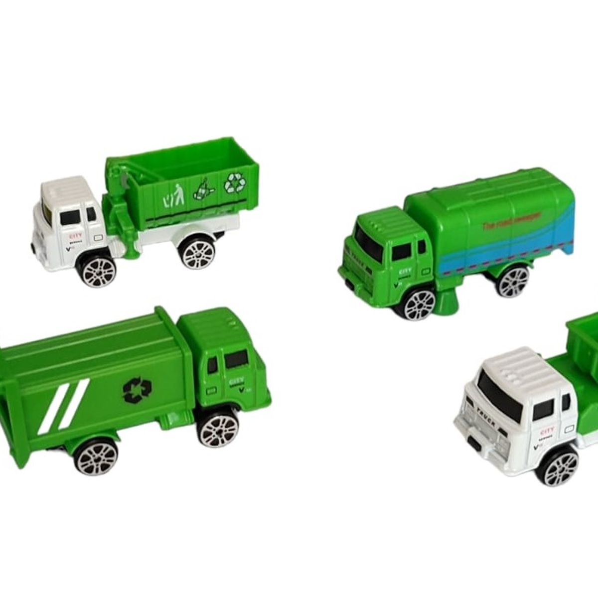 GENERICO - CAMION DE BASURA, SET DE 4 VEHICULOS METALICOS