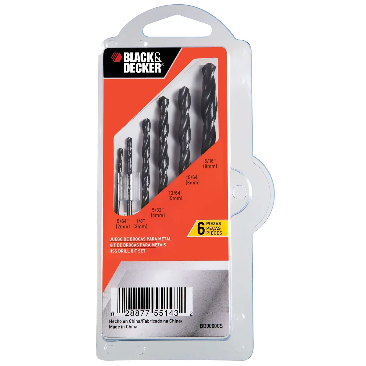 BLACK+DECKER - Set 6 Brocas HSS para Metal 2 a 8mm Black+Decker