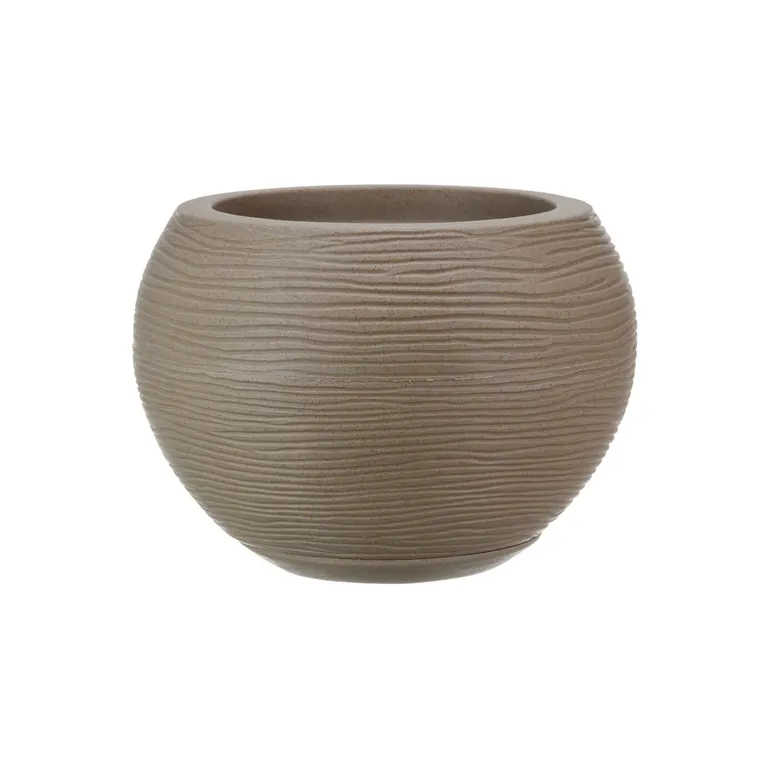 MACETERO BEIGE EFECTO PIEDRA FLORENCIA 19CM ALTO CON PLATO