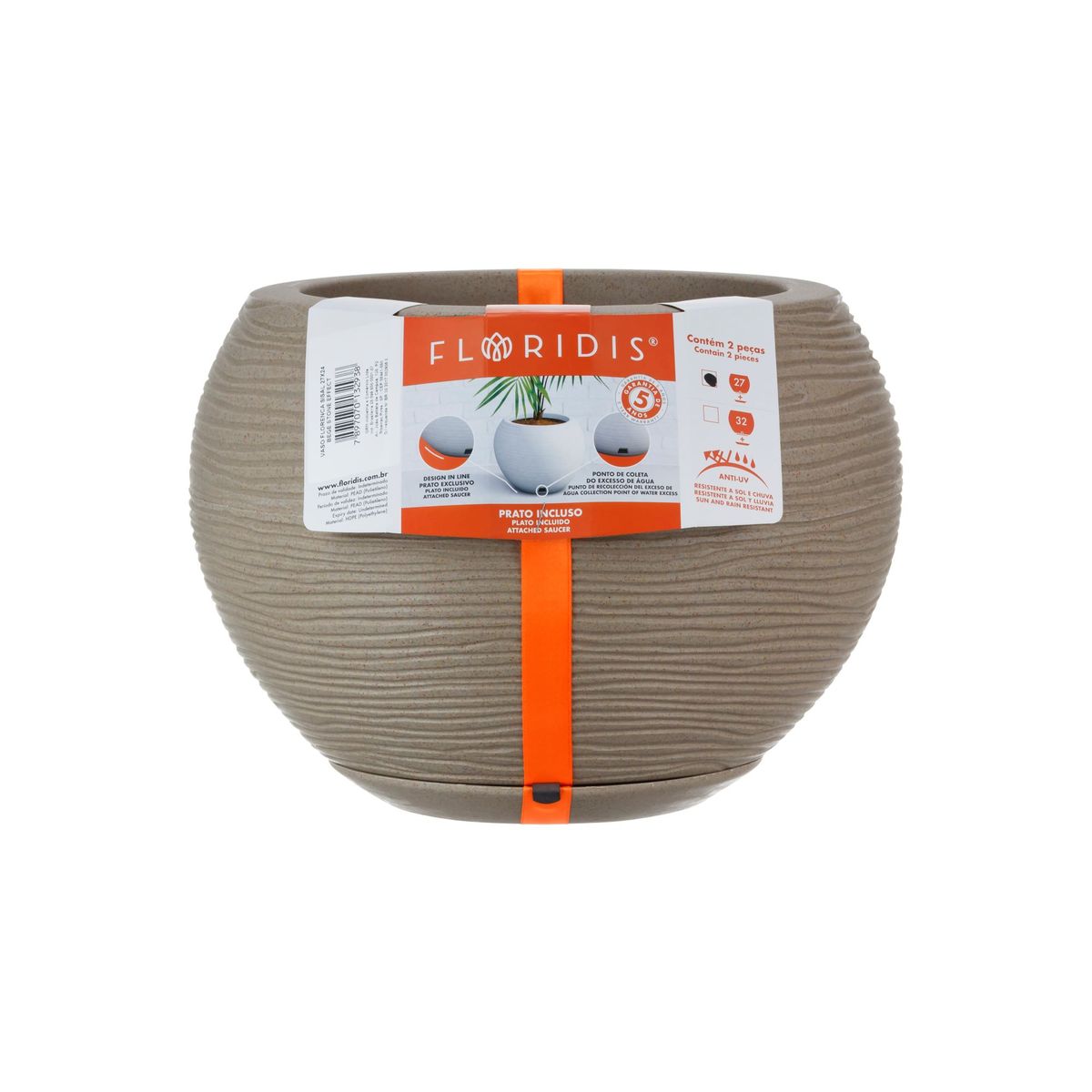 FLORIDIS - MACETERO FLORIDIS BEIGE EFECTO PIEDRA FLORENCIA 19CM ALTO CON PLATO