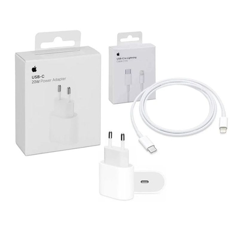 GENERICO - Cargador completo de iPhone 20W Carga rapida tipo c a lightning blanco