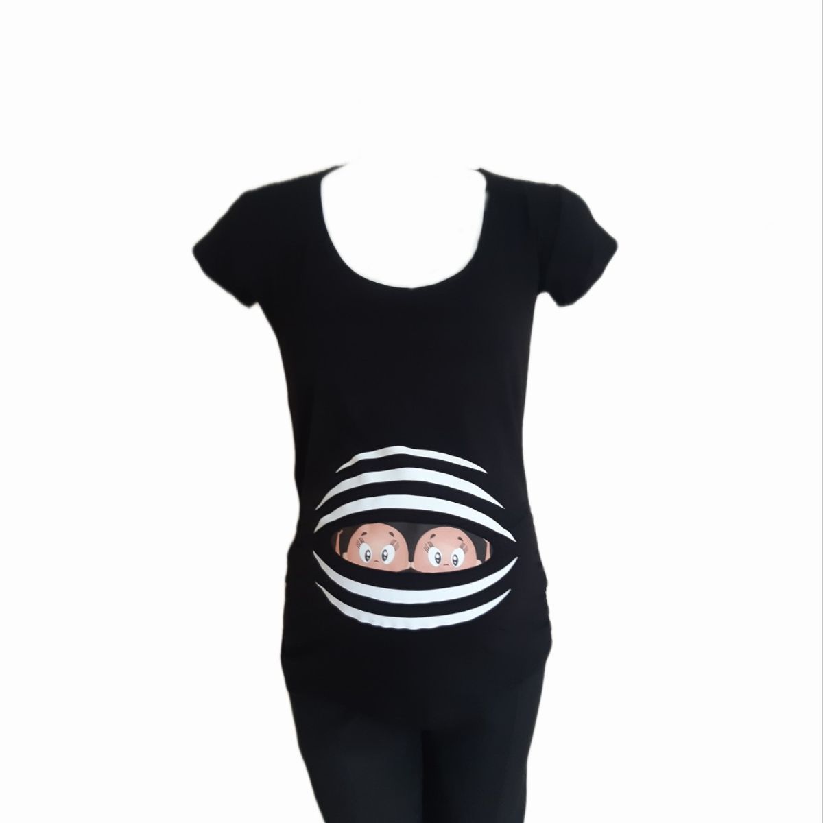 DMOM - Polera Maternal Estampado Gemelar DMom color Negro