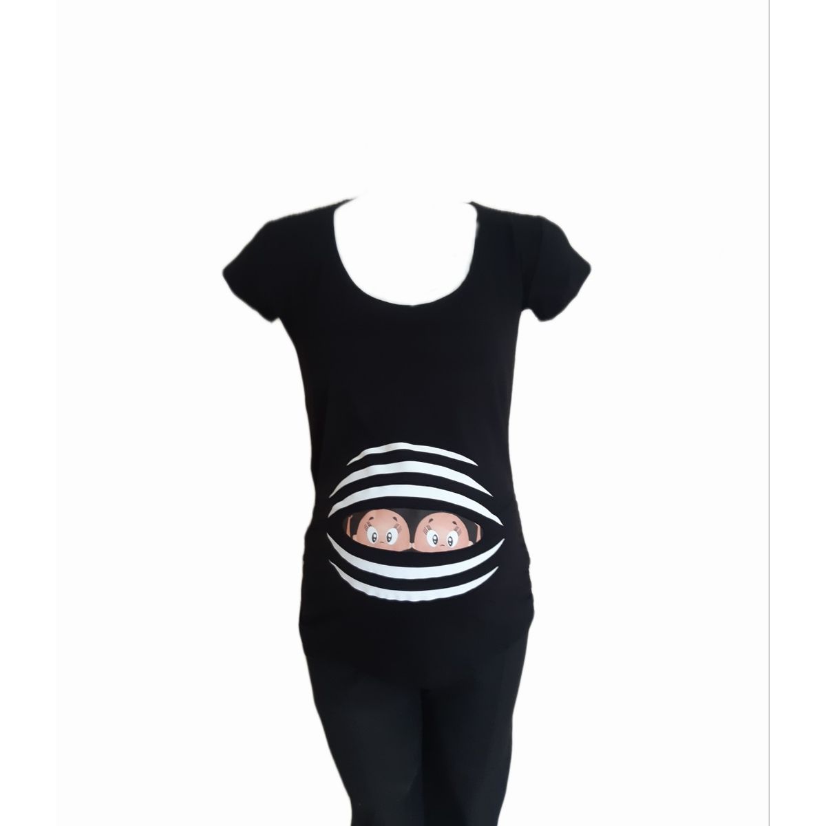 DMOM - Polera Maternal Estampado Gemelar DMom color Negro