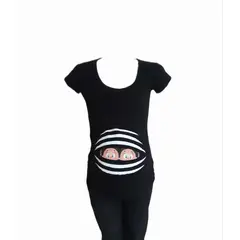 DMOM - Polera Maternal Estampado Gemelar color Negro