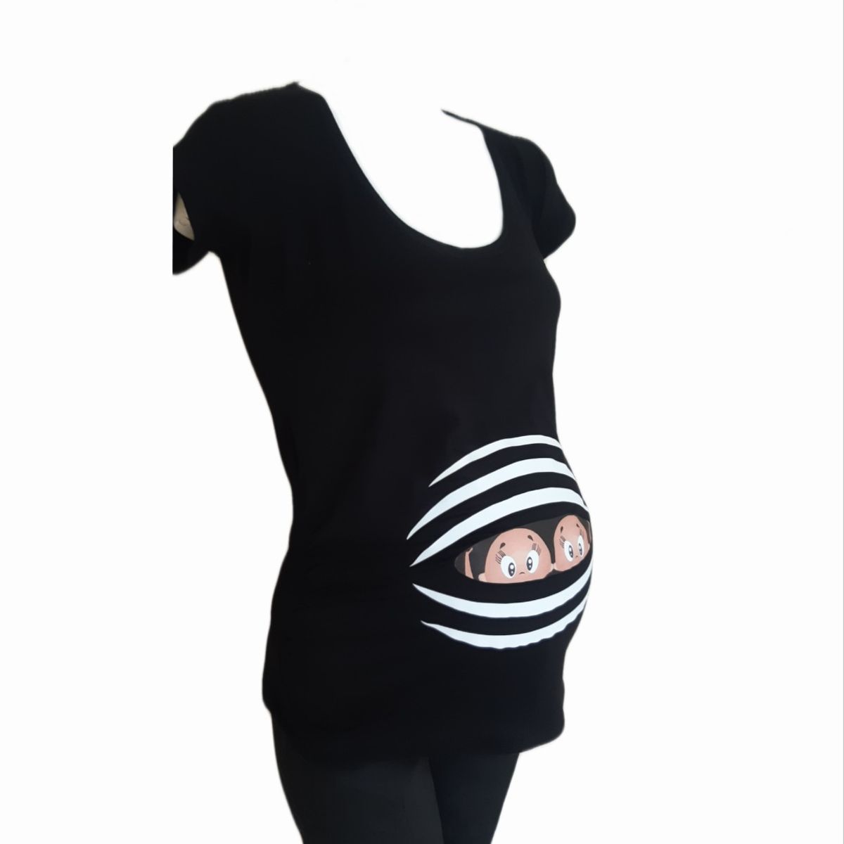 DMOM - Polera Maternal Estampado Gemelar DMom color Negro