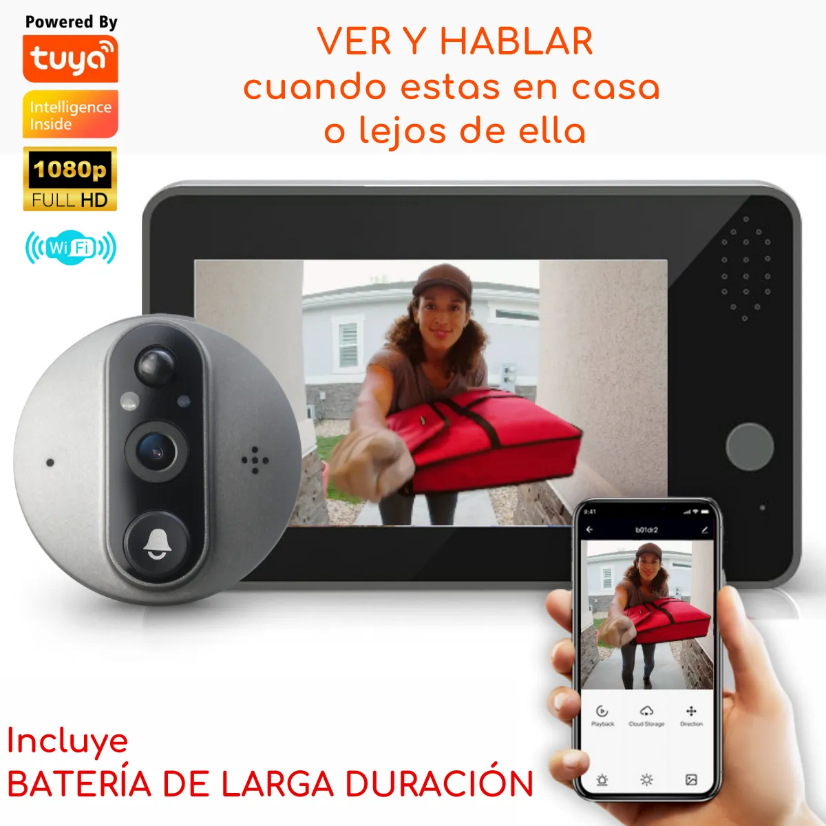 D MOTICA - Timbre Mirilla Ojo Mágico Inteligente Full HD Wifi con Monitor Interior