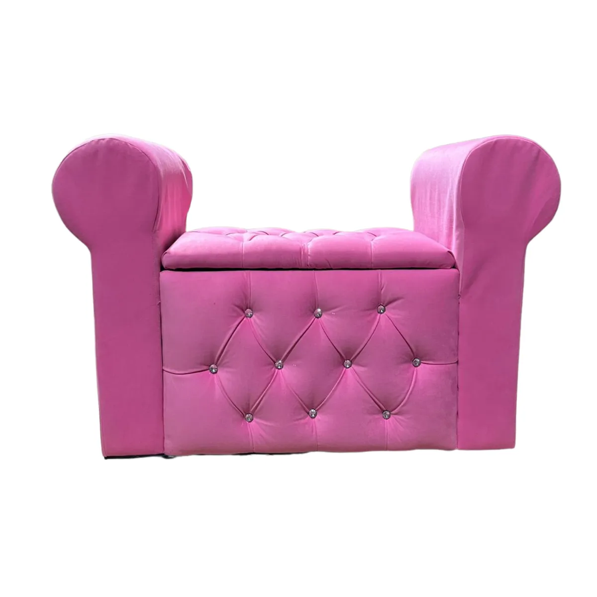 GENERICO - Banqueta Baúl Botone Con Brazos Fucsia Felpa Diamante Muebles Rimar