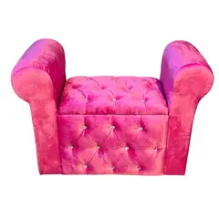 GENERICO - Banqueta Baúl Botone Con Brazos Fucsia Felpa Diamante Muebles Rimar