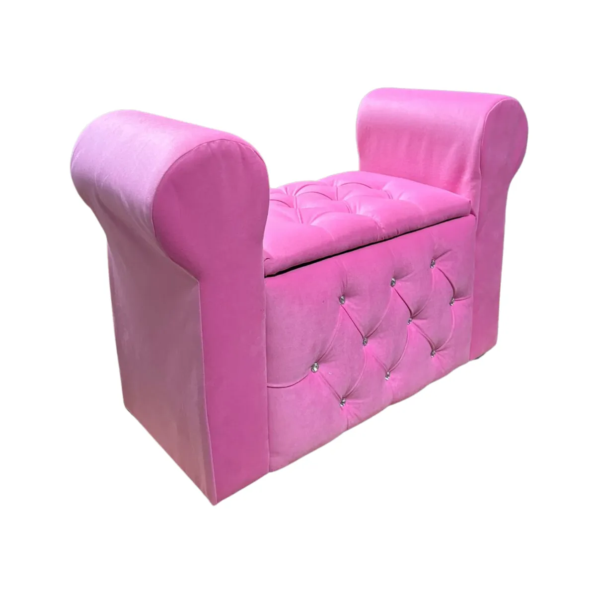 GENERICO - Banqueta Baúl Botone Con Brazos Fucsia Felpa Diamante Muebles Rimar