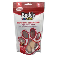 BUDDY PET - Brochetas, tipo Snack triple sabor x3.