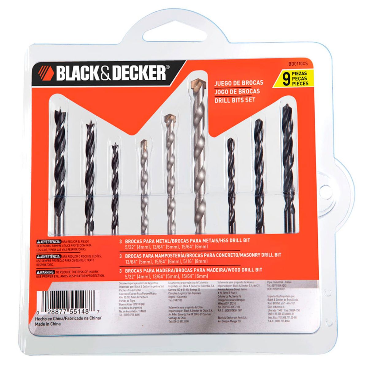 BLACK+DECKER - Set 9 brocas madera, concreto y metal BLACK+DECKER BD0110CS