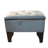 Banqueta Baúl Botón Gris Felpa Muebles Rimar 60x40x45x20