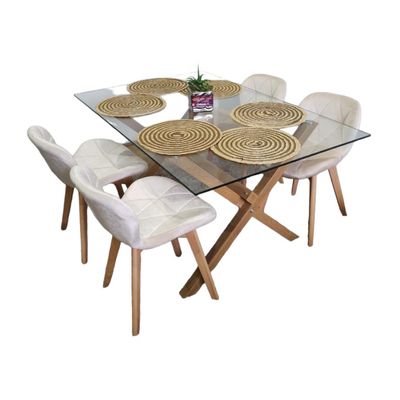Imagen 2 del producto Juego de Comedor Mesa Medlock Vidrio 140x90 + 4 Silla Mariposa Velvet Beige