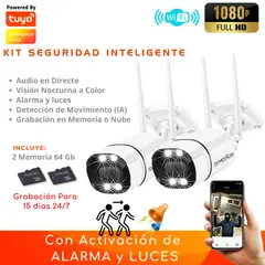 D MOTICA - Kit 2 Cámara Wifi Inteligente Full HD-Audio-Detección Movimiento + Memorias