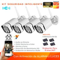 Kit 4 Cámara Wifi Inteligente Full HD-Audio-Detección Movimiento + Memorias