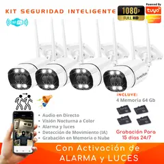 D MOTICA - Kit 4 Cámara Wifi Inteligente Full HD-Audio-Detección Movimiento + Memorias