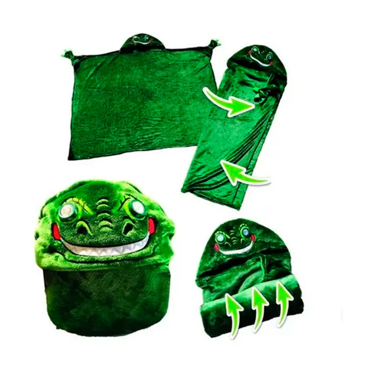 GENERICO - Manta Suave Ojos Luminosos Led Capucha Polar Verde