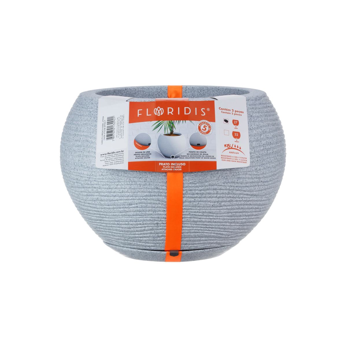 FLORIDIS - MACETERO FLORIDIS GRIS CLARO FLORENCIA 19CM ALTO CON PLATO