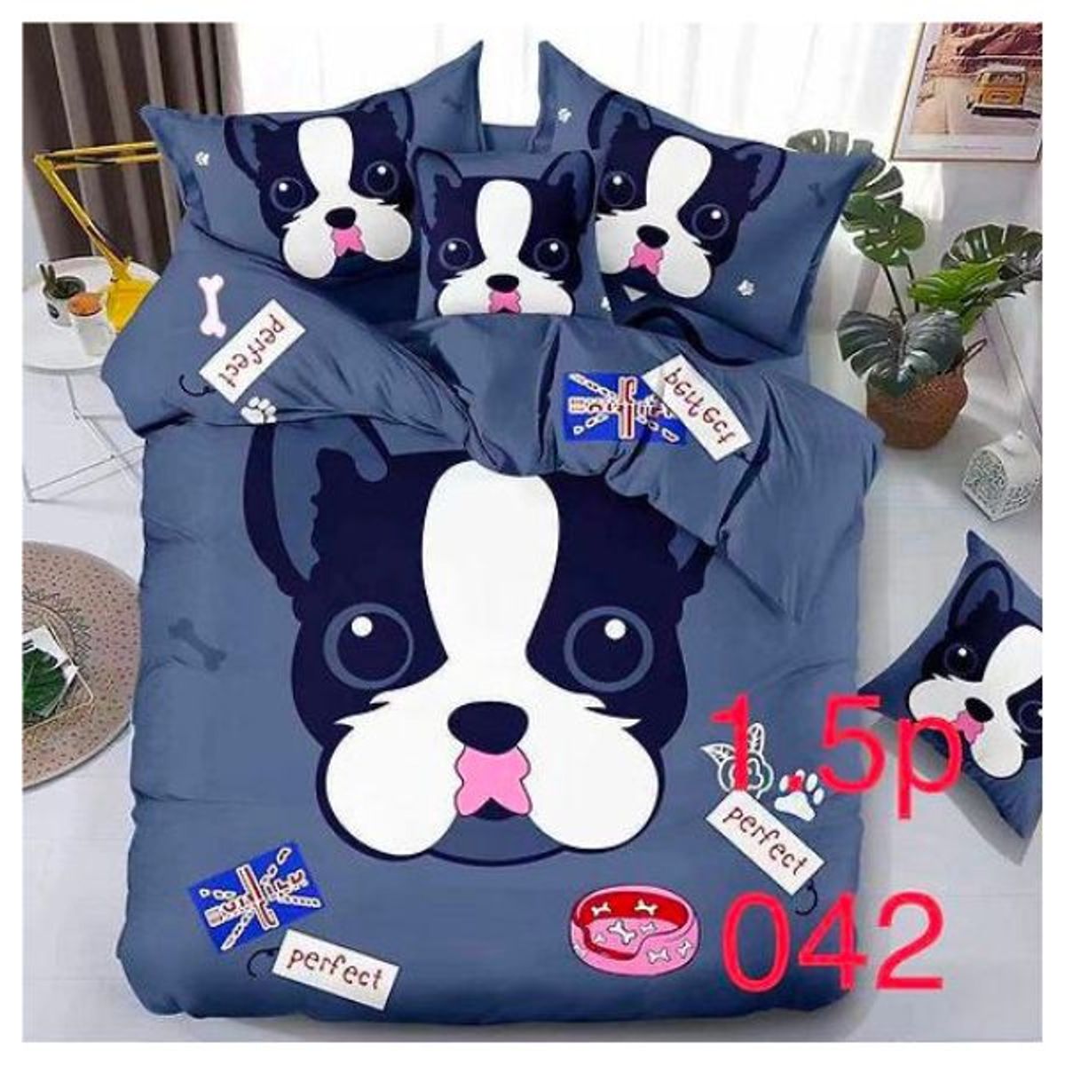 GENERICO - Cubrecama Quilt Verano 1 1/2 plaza - Bull Dog Inglés Dexter 042